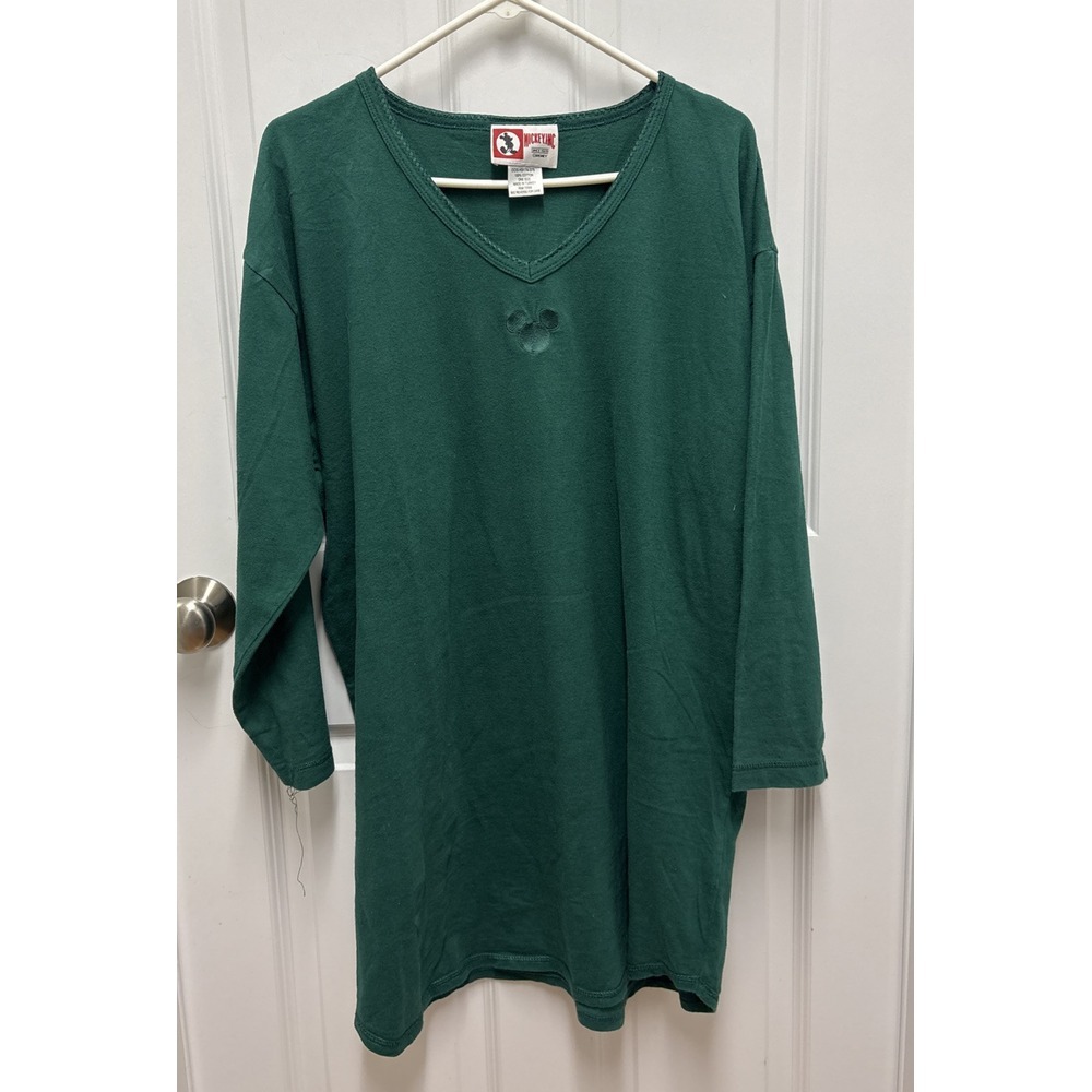 Mickey Inc Disney V Neck‎ Long Sleeve T Shirt Forest Green OS Embroidered Mouse